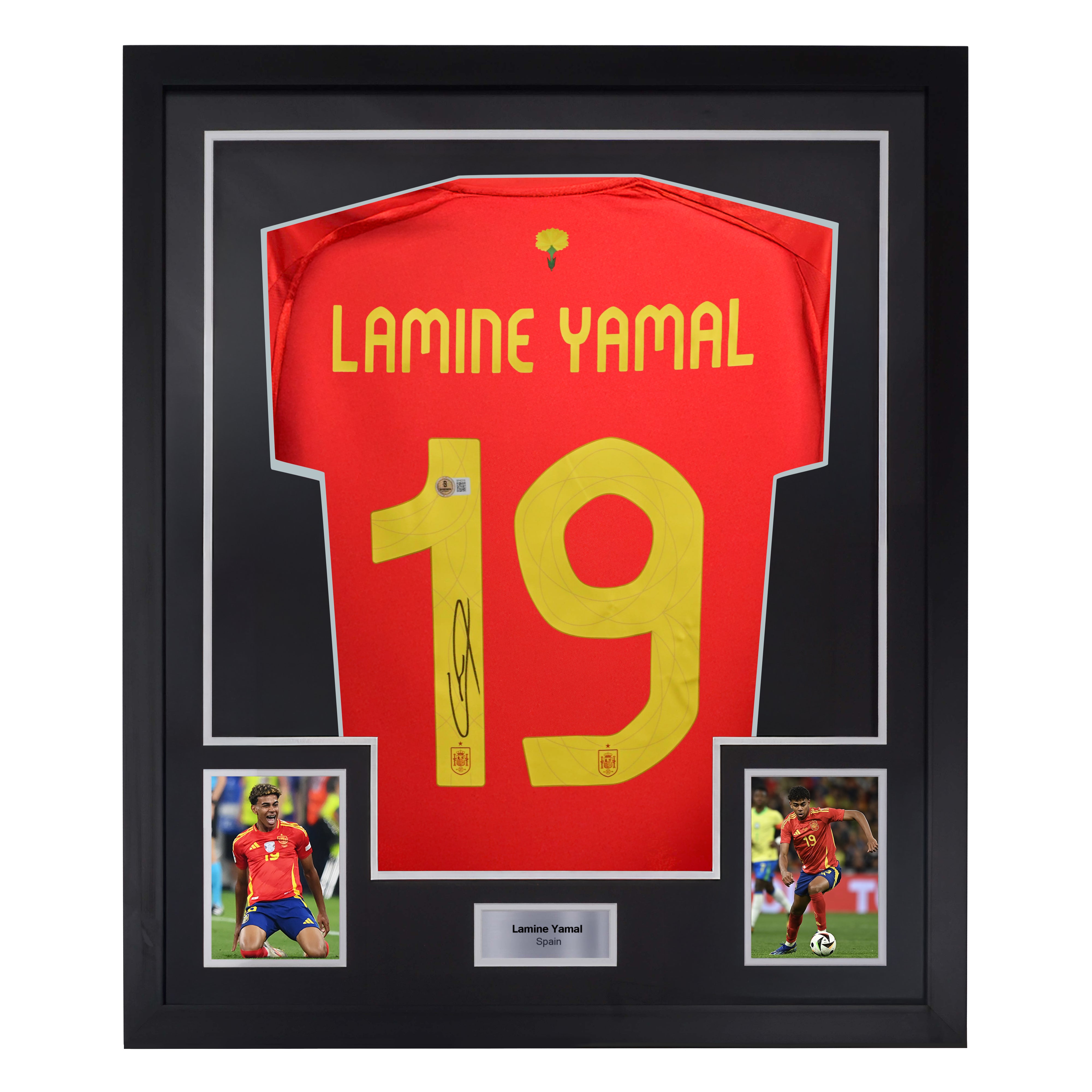 Framed Lamine Yamal Signed Spain EURO 2024 Final Soccer Jersey #19 with Beckett COA